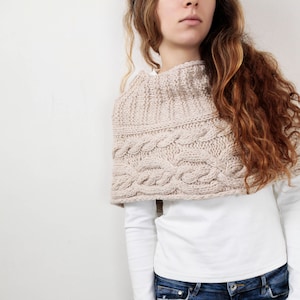 Hand knit woman poncho Wheat capelet Chunky Neck Warmer/Cowl/Tube Scraf cable knit