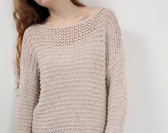 Hand knit woman sweater wool sweater pullover wheat sweater