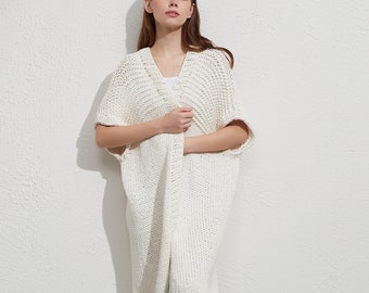 Hand knit woman sweater eco cotton long cardigan sweater