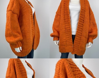 Hand Knit Chunky Wool Cardigan: Oversized Slouchy Sweater