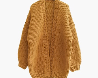 Suéter de punto grueso para mujer, de talla grande, estilo holgado, color mostaza.