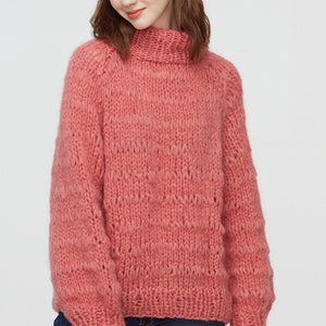 Hand knit woman sweater mohair pullover Coral sweater top