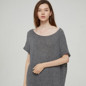 Hand Knit oversize sweater Long wool Drop shoulder sweater asymmetrical GREY pullover