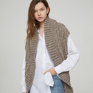 Hand knit long vest woman sweater Wool long cardigan