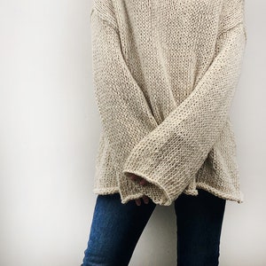 Hand knit woman sweater OVERSIZED long sweater top pullover Beige sweater