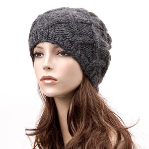 Hand Knit Hat wool Beret Hat Charcoal hat - ready to ship