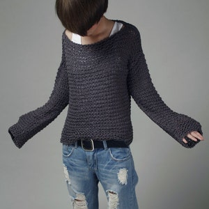 Simple is the best Hand knit sweater Eco cotton oversized in Charcoal image 1