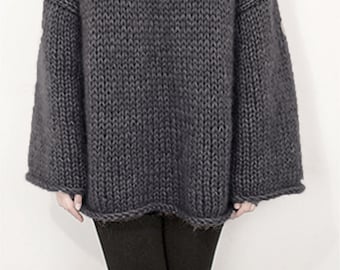 Handgestrickter Damen Pullover OVERSIZED Mohair Pullover Top Pullover Kohle Pullover