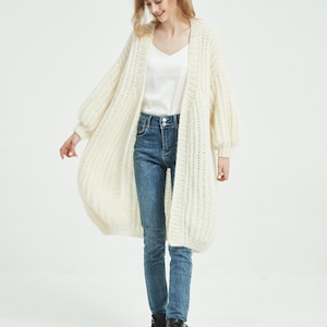 Hand knit woman long sweater mohair long cardigan sweater