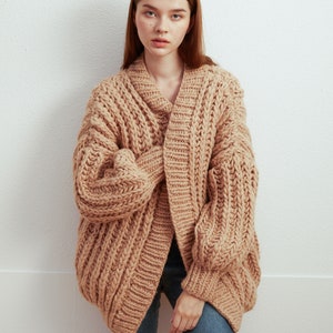 Hand gestrickte Oversize Frau Pullover grobstrick slouchy Weizen Wolle grobstrick Strickjacke