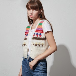 Hand knit woman sweater mohair Light weight cropped vest cardigan sweater