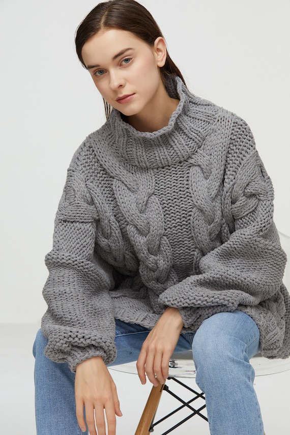 Grey cable cheap knit sweater