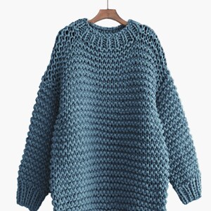 Hand knit oversize woman sweater Crew neck slouchy wool oats cream sweater image 6