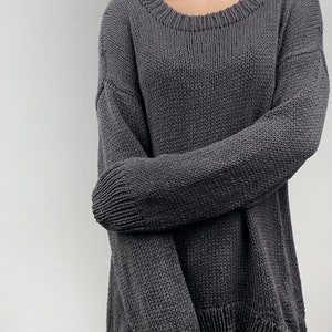 Hand knit oversize woman knit sweater Crewneck slouchy cotton knit pullover sweater