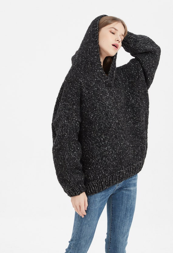 Hand Knit Oversize Woman Man Unisex Pullover Hoodie Sweater - Etsy