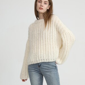 Hand Knit Woman Sweater OVERSIZED Mohair Sweater Top Crewneck Pullover ...