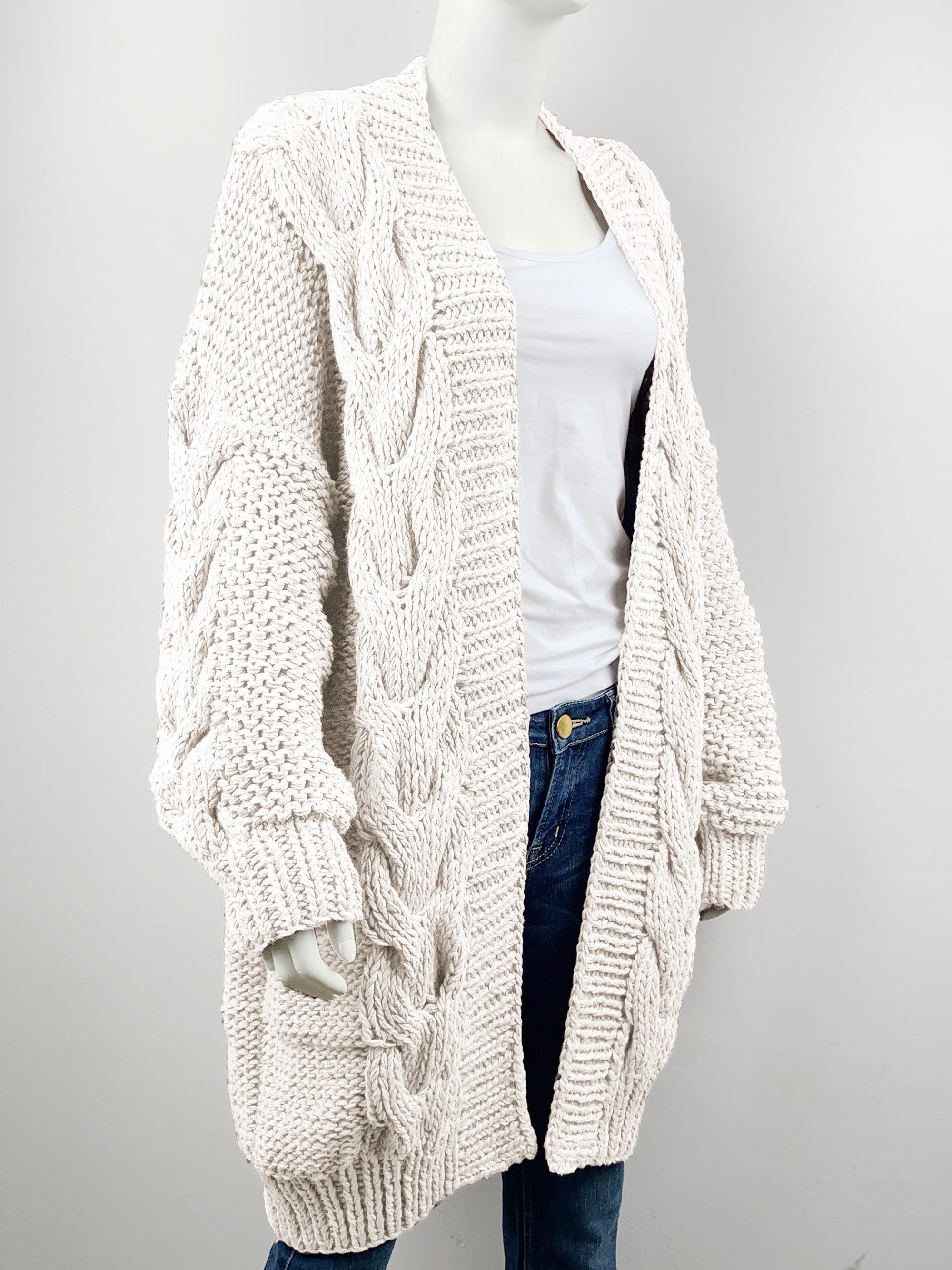 Hand Knit Oversize Woman Sweater - Long Slouchy Etsy Chunky Eco Cotton Cable Knit Cardigan