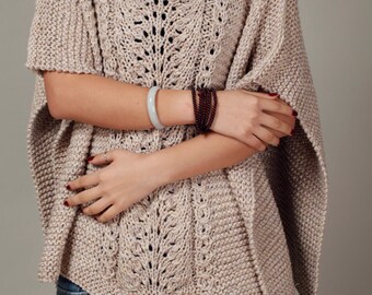 hand knitted woman cotton Poncho/ capelet wheat sweater