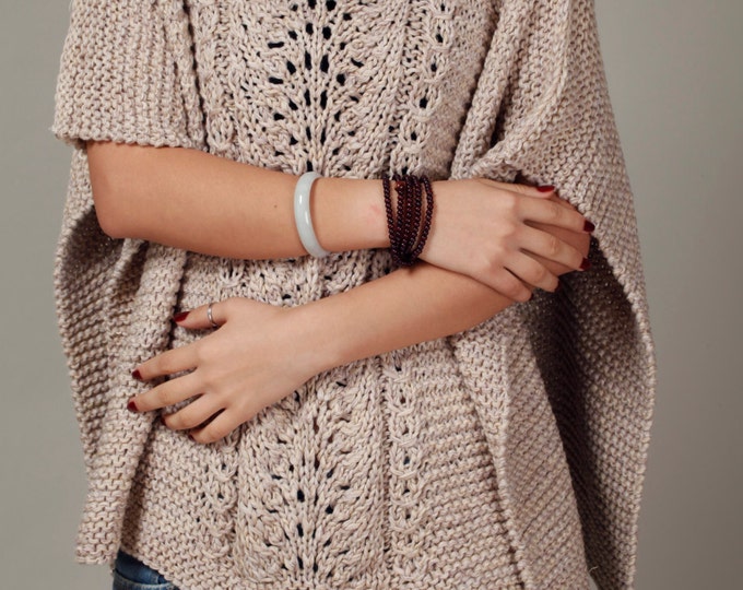 hand knitted woman cotton Poncho/ capelet wheat sweater