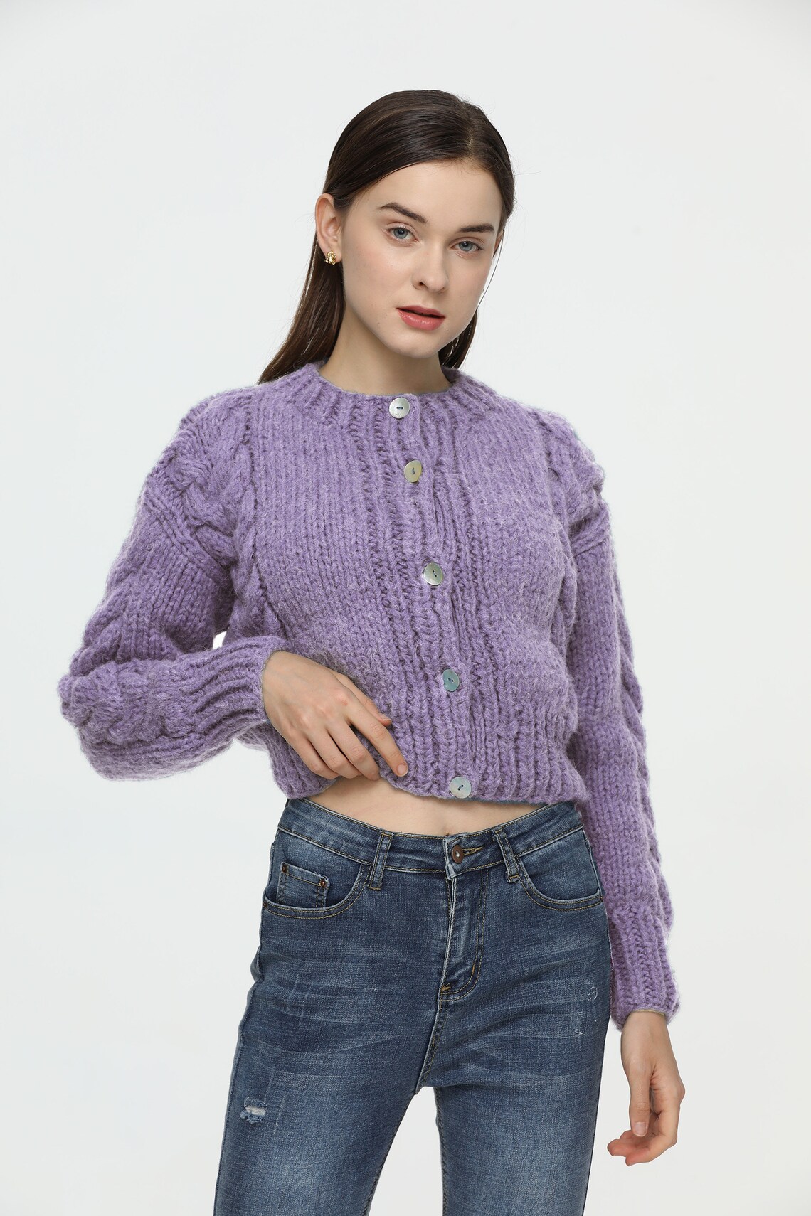 Hand Knit Woman Sweater Alpaca Cable Knit Short Cropped - Etsy