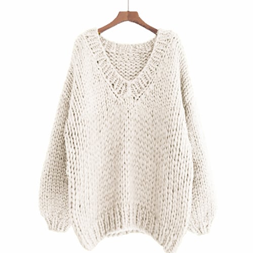 Hand Knit WOOL Sweater Oversize Woman Sweater V-neck Slouchy - Etsy