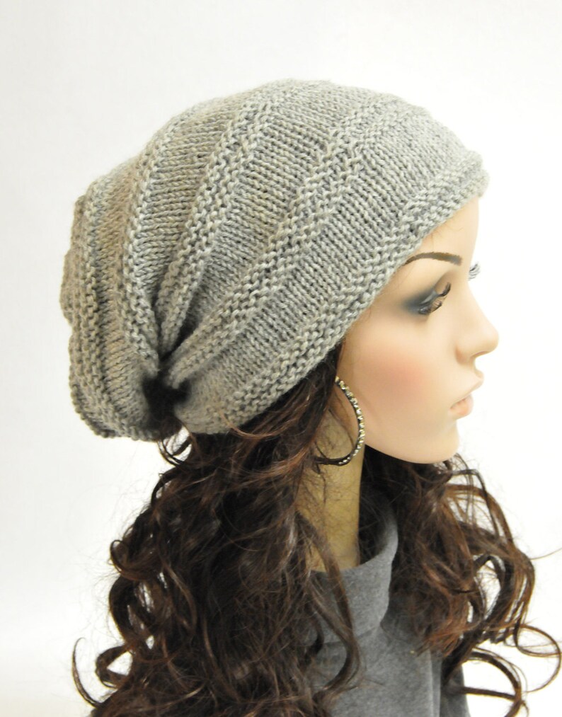 Hand Knit hat woman hat man hat Black Wool Hat Slouchy hat grey