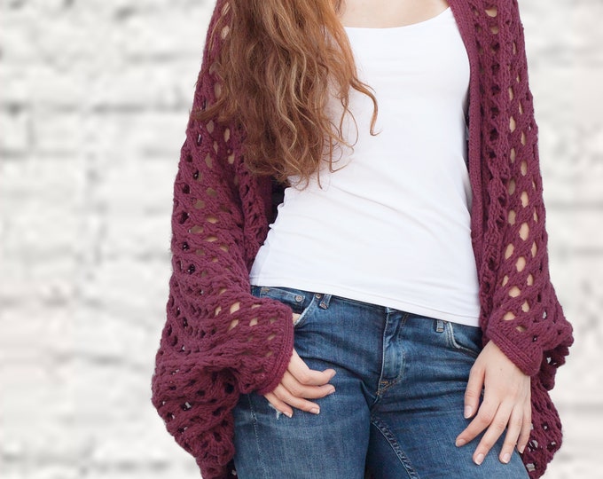 Hand Knit oversize sweater Long cardigan Cranberry sweater top wool sweater