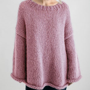 Hand knit woman sweater OVERSIZED mohair sweater top pullover Foggy Blue sweater Dusty Pink