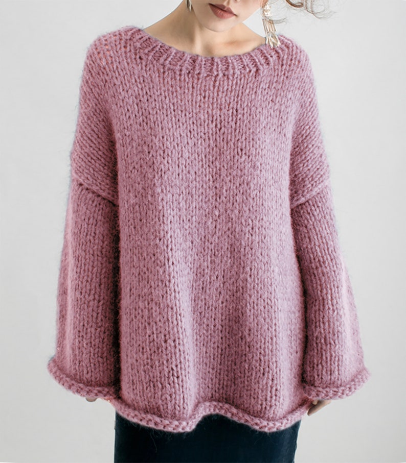 Hand knit woman sweater OVERSIZED mohair sweater top pullover Foggy Blue sweater Dusty Pink