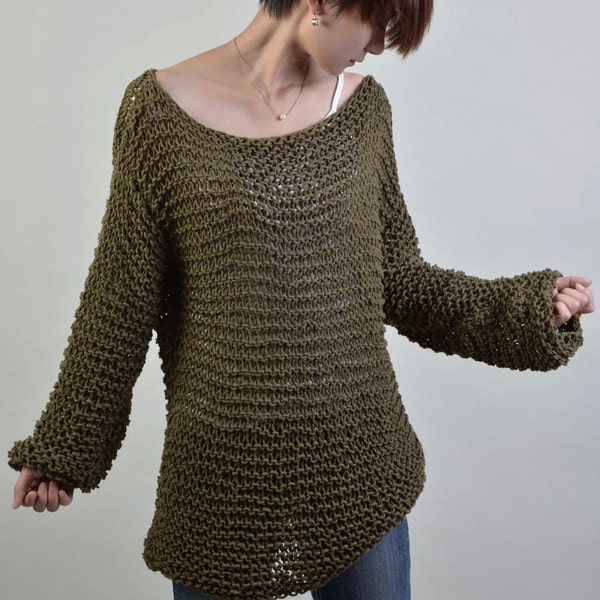 Simple is the best - Handgestrickter Damen Pullover Eco Pullover oversized Olivgrün