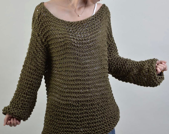 Simple is the best - Hand knit woman sweater Eco sweater oversized Olive Green