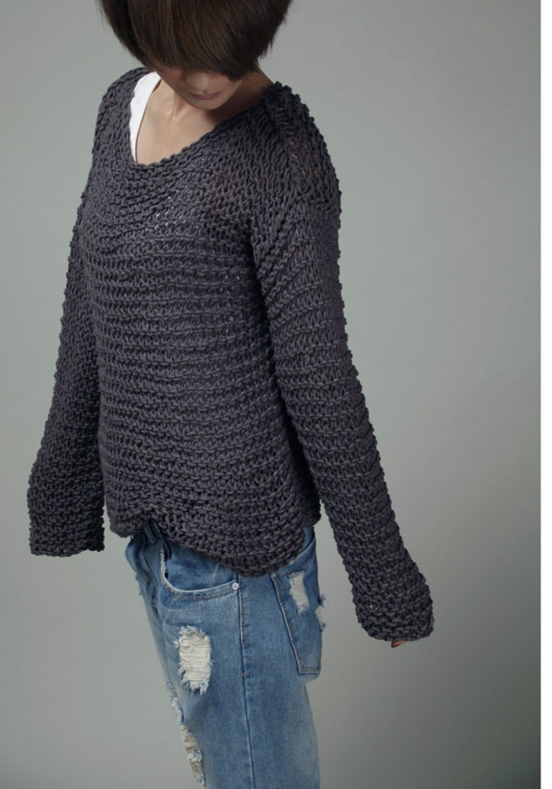 Simple is the best Hand knit sweater Eco cotton oversized in Charcoal image 2