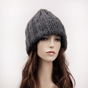 Hand knit wool hat Chunky slouchy men woman unisex hat