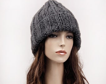 Hand knit wool hat Chunky slouchy men woman unisex hat