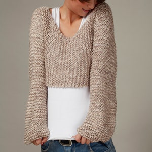 Hand knit sweater woman sweater pullover cropped top sweater wheat cover up top cotton sweater