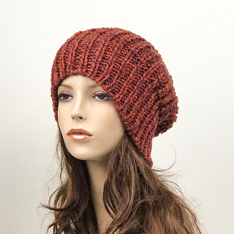 Hand knit woman hat Oversized Chunky Wool Hat slouchy hat Peach hat image 6