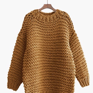 Hand knit oversize woman sweater Crew neck slouchy wool oats cream sweater Pumpin