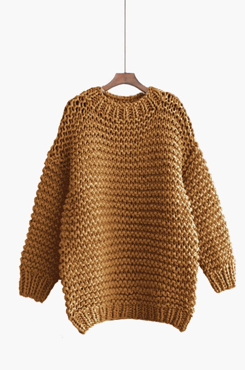 Hand knit oversize woman sweater Crew neck slouchy wool oats cream sweater Pumpin