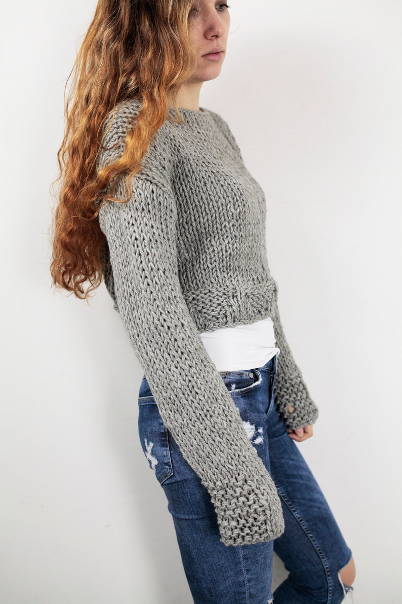 Jersey de lana mujer de punto a mano recortado superior jersey Etsy