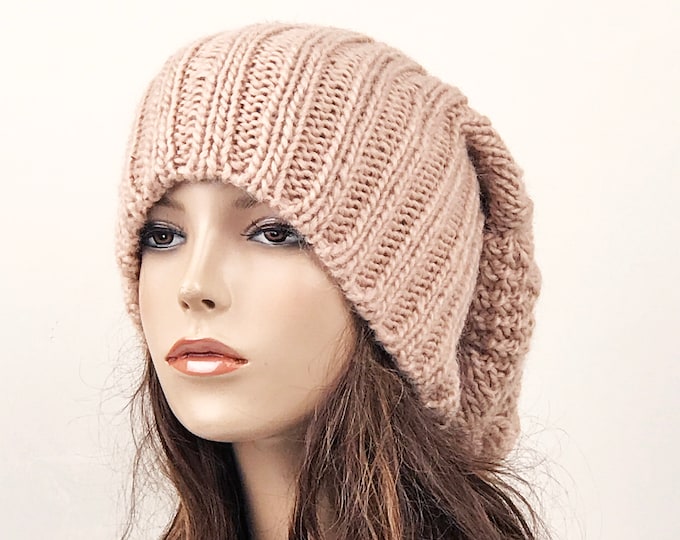Hand knit woman man unisex hat - Oversized Chunky Wool Hat, slouchy wheat hat, winter hat