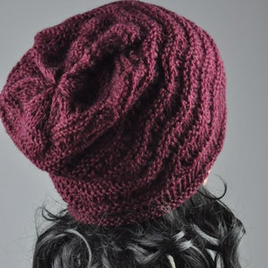 Burgundy Chunky Hat weaving pattern slouchy hat wool hat image 5