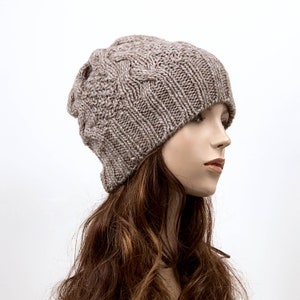 Hand knit hat Wool hat woman Hat Almond slouchy hat