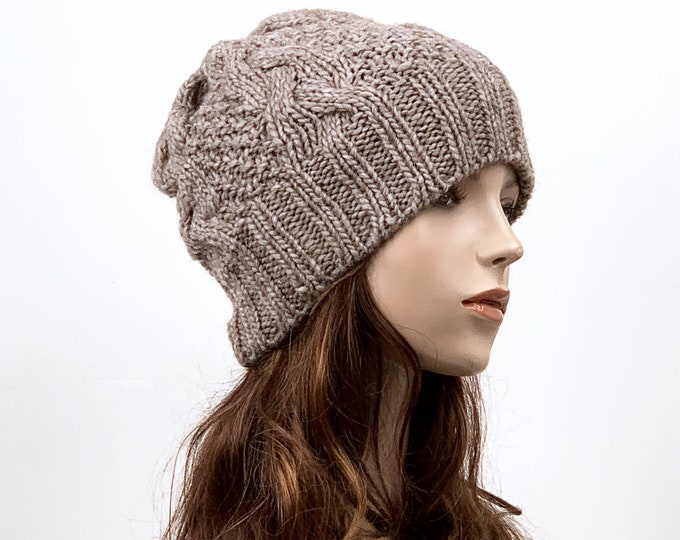 Hand knit hat Wool hat woman Hat Almond slouchy hat