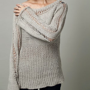 Hand Knit Woman Sweater Eco Cotton Oversized Sweater Light Grey - Etsy
