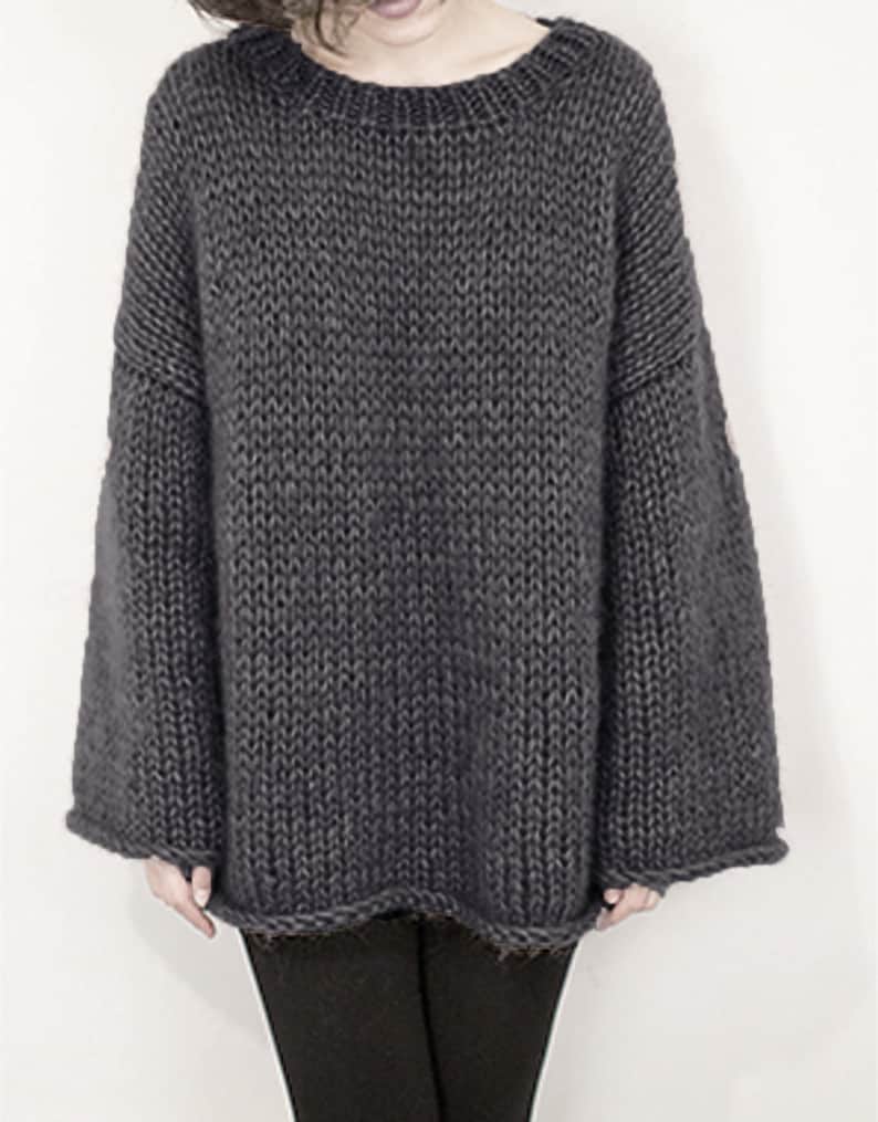 Hand knit woman shops sweater OVERSIZED mohair sweater top pullover charcoal sweater