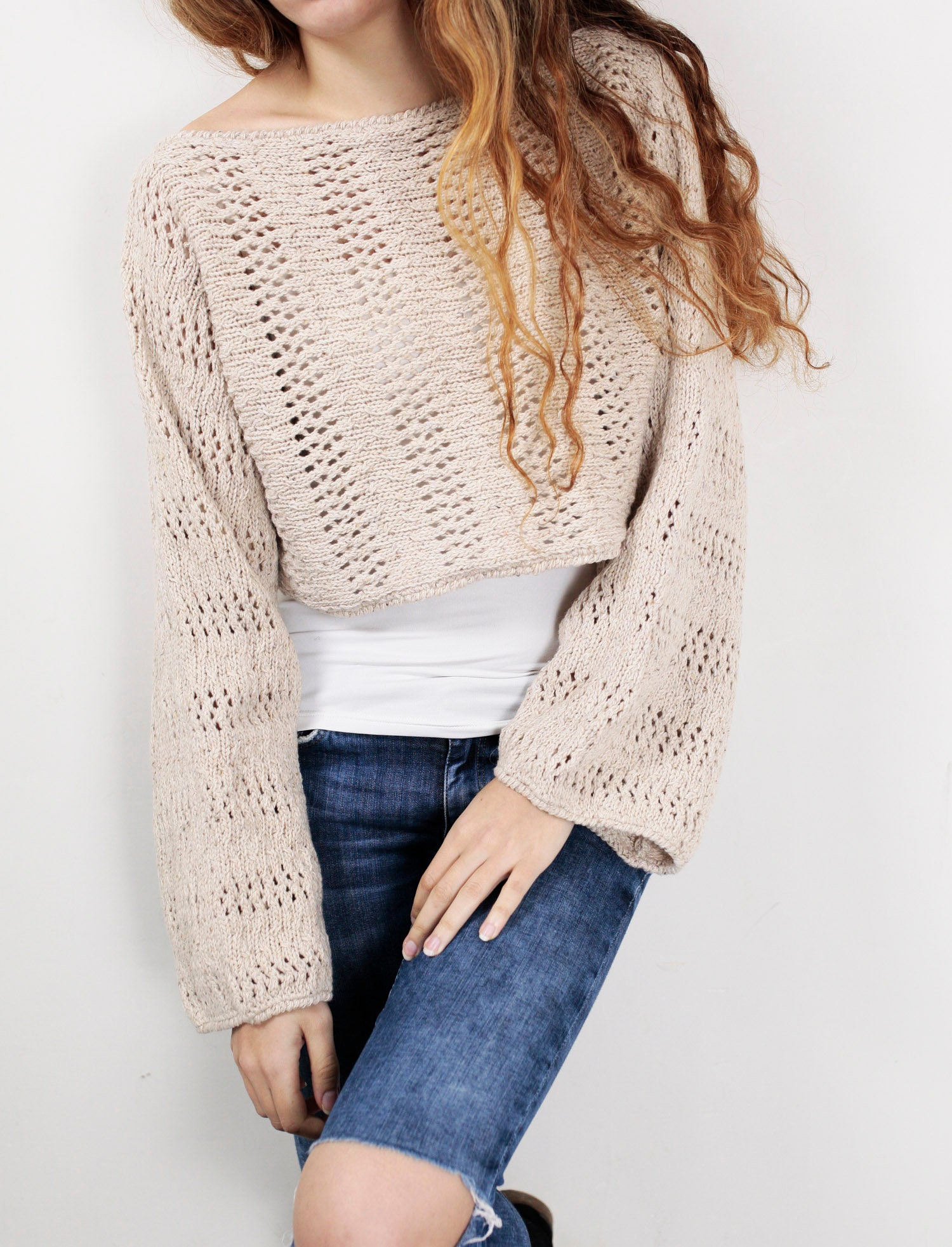 Hand knit sweater Little cover up top cropped sweater wheat Etsy