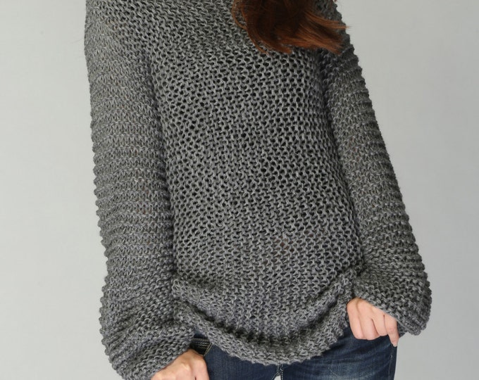 Hand Knit Sweater Eco Cotton Long Sweater in Charcoal/ Dark - Etsy