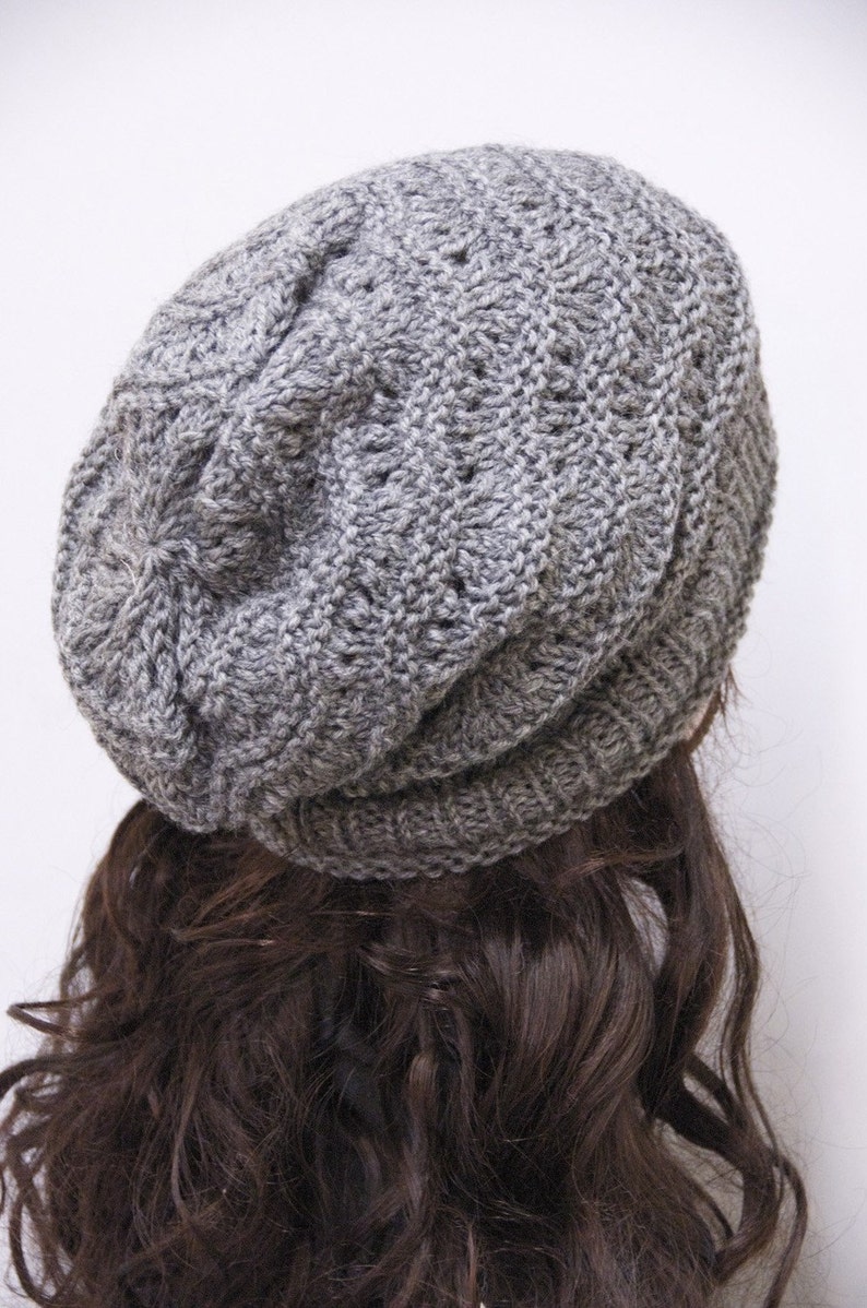 Hand Knit hat woman hat winter hat Charcoal Wool Hat dark grey hat image 4