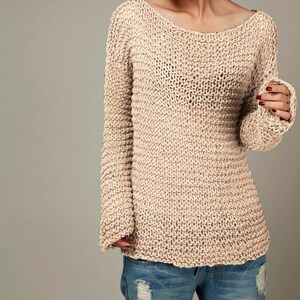 Simple is the Best Hand Knit Sweater Eco Cotton Oversized Light Wheat ...