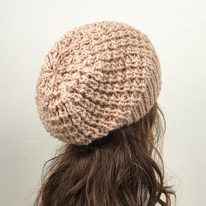 Hand knit woman hat Oversized Chunky Wool Hat slouchy hat Peach hat image 4